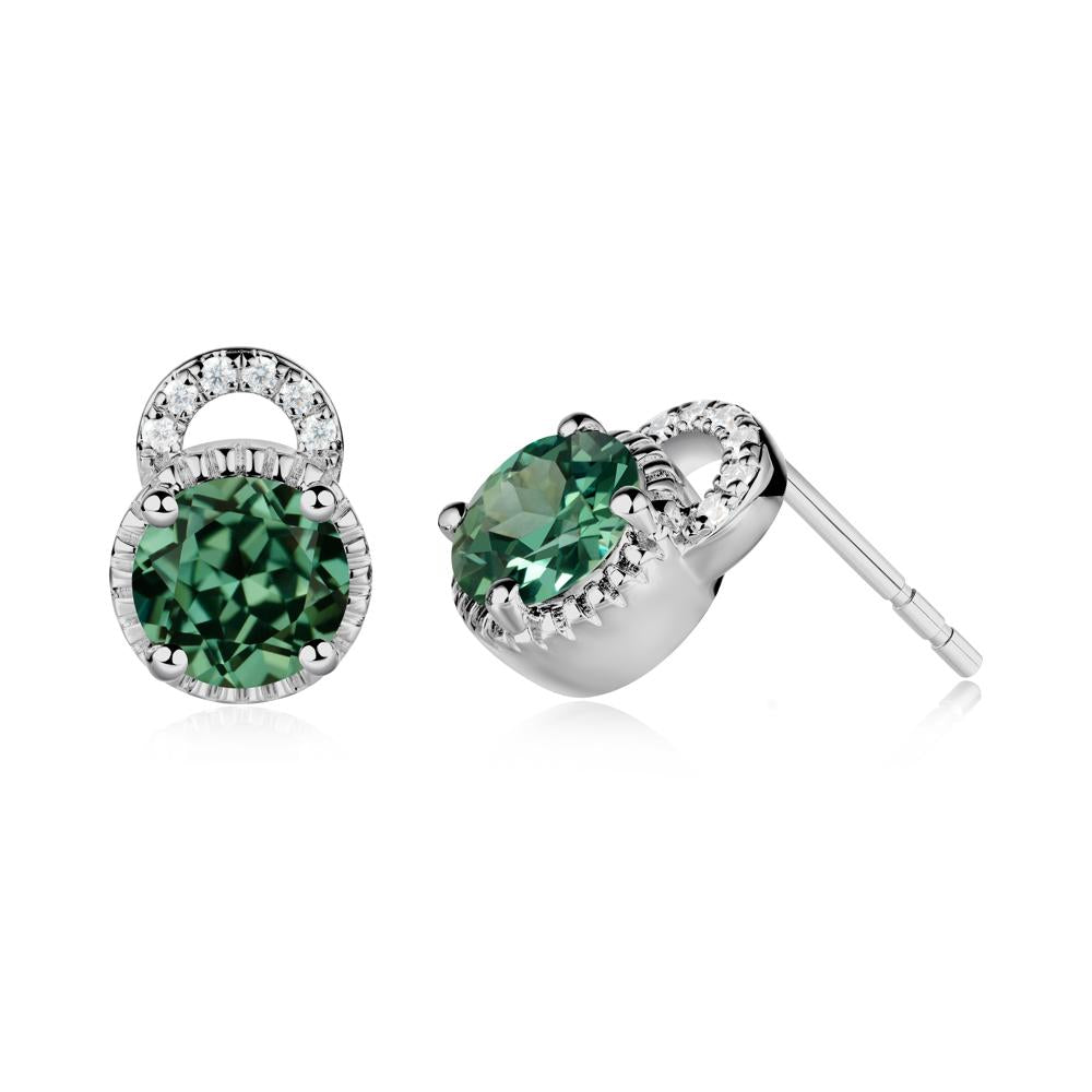 Green Sapphire Stud Earrings with Decorative Halo - LUO Jewelry #metal_platinum