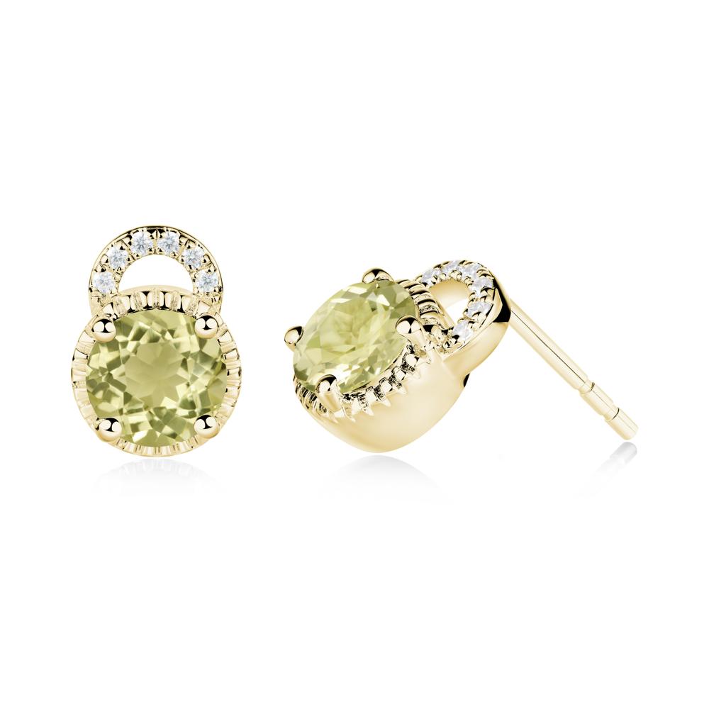 Round Cut Lemon Quartz Halo Stud Earrings - LUO Jewelry #metal_18k yellow gold