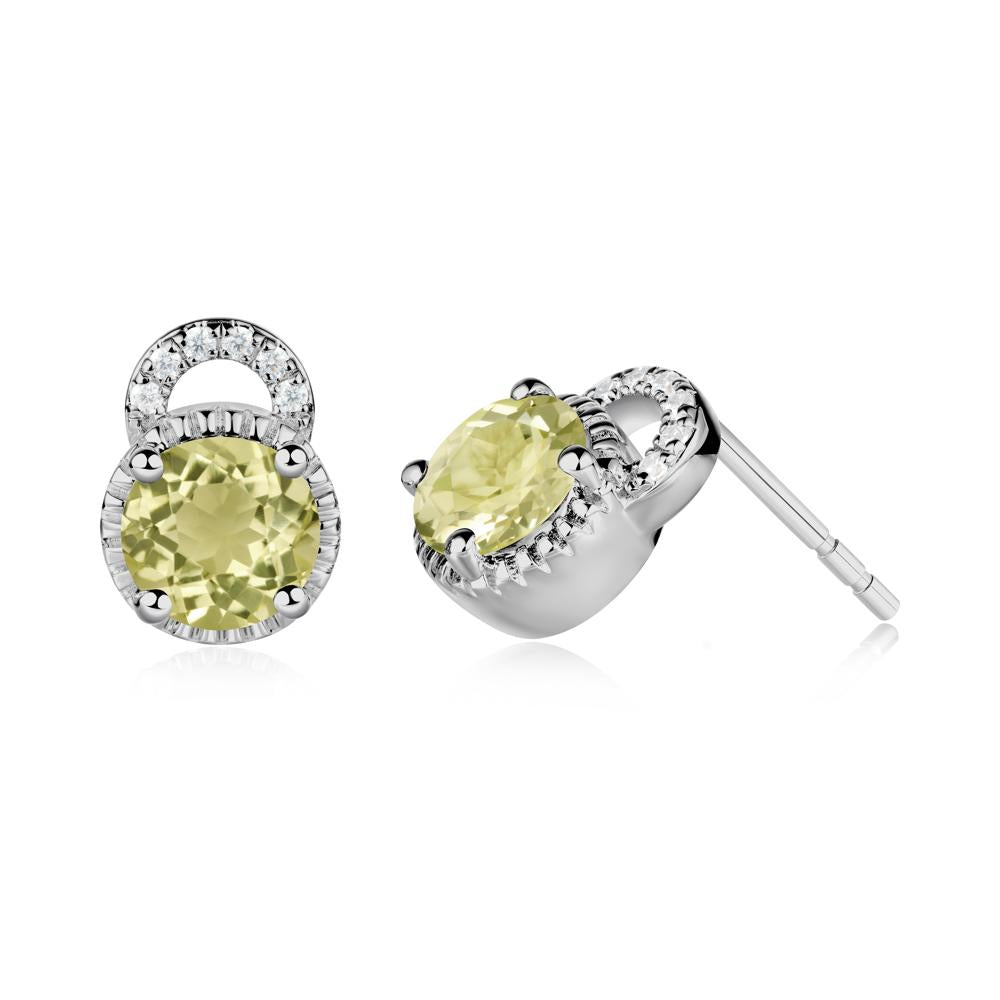 Round Cut Lemon Quartz Halo Stud Earrings - LUO Jewelry #metal_platinum
