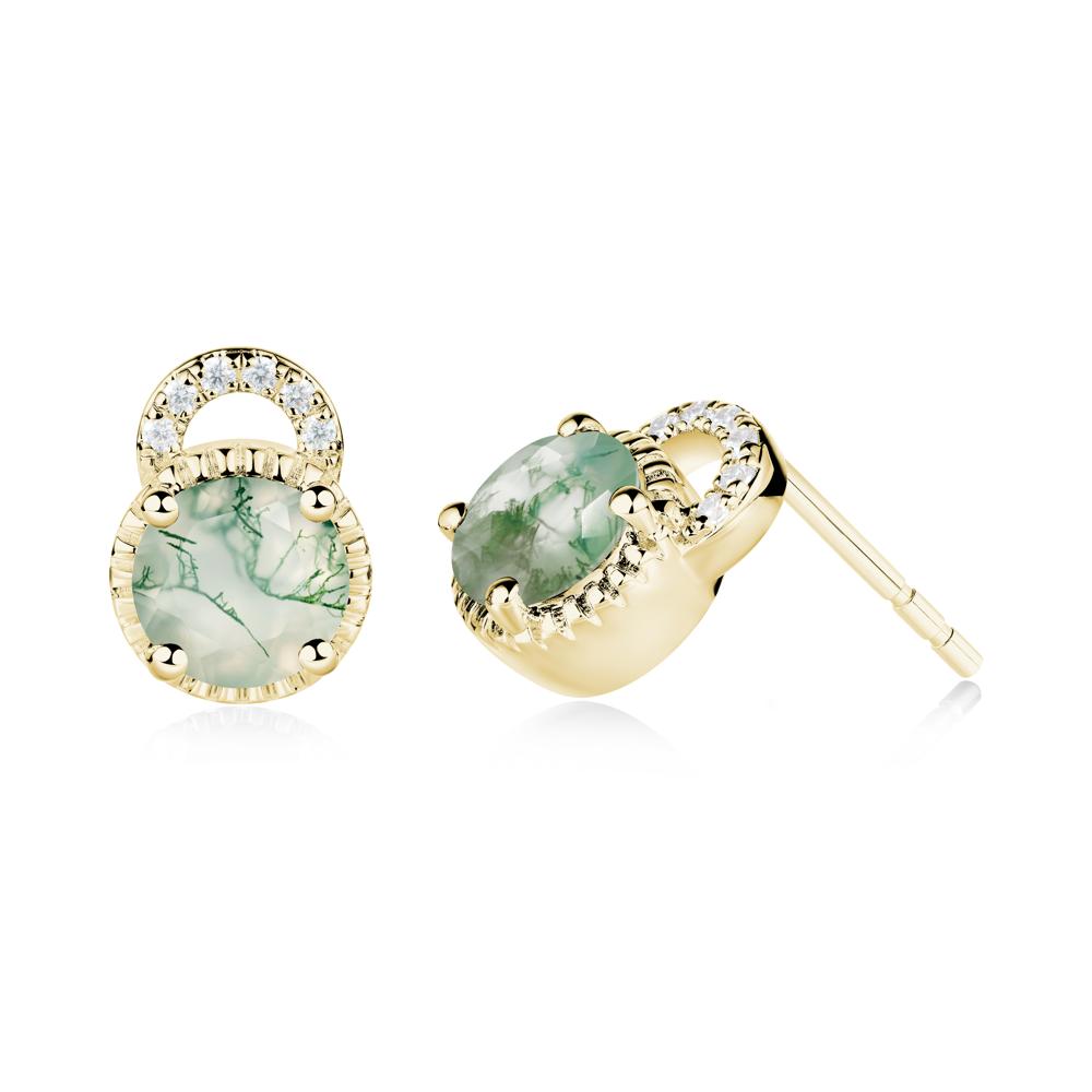 Moss Agate Stud Earrings with Decorative Halo - LUO Jewelry #metal_18k yellow gold