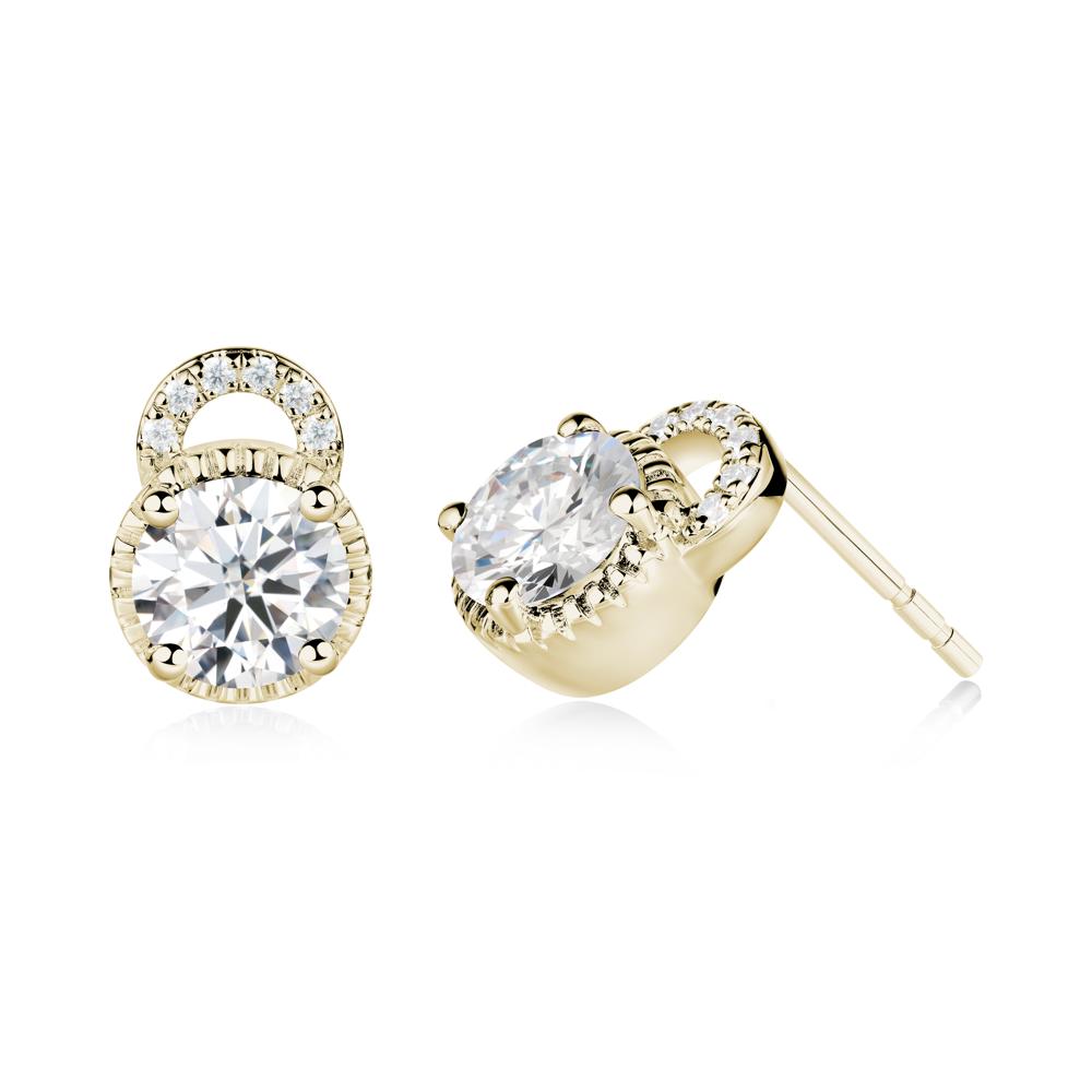 Round Cut Moissanite Halo Stud Earrings - LUO Jewelry #metal_14k yellow gold