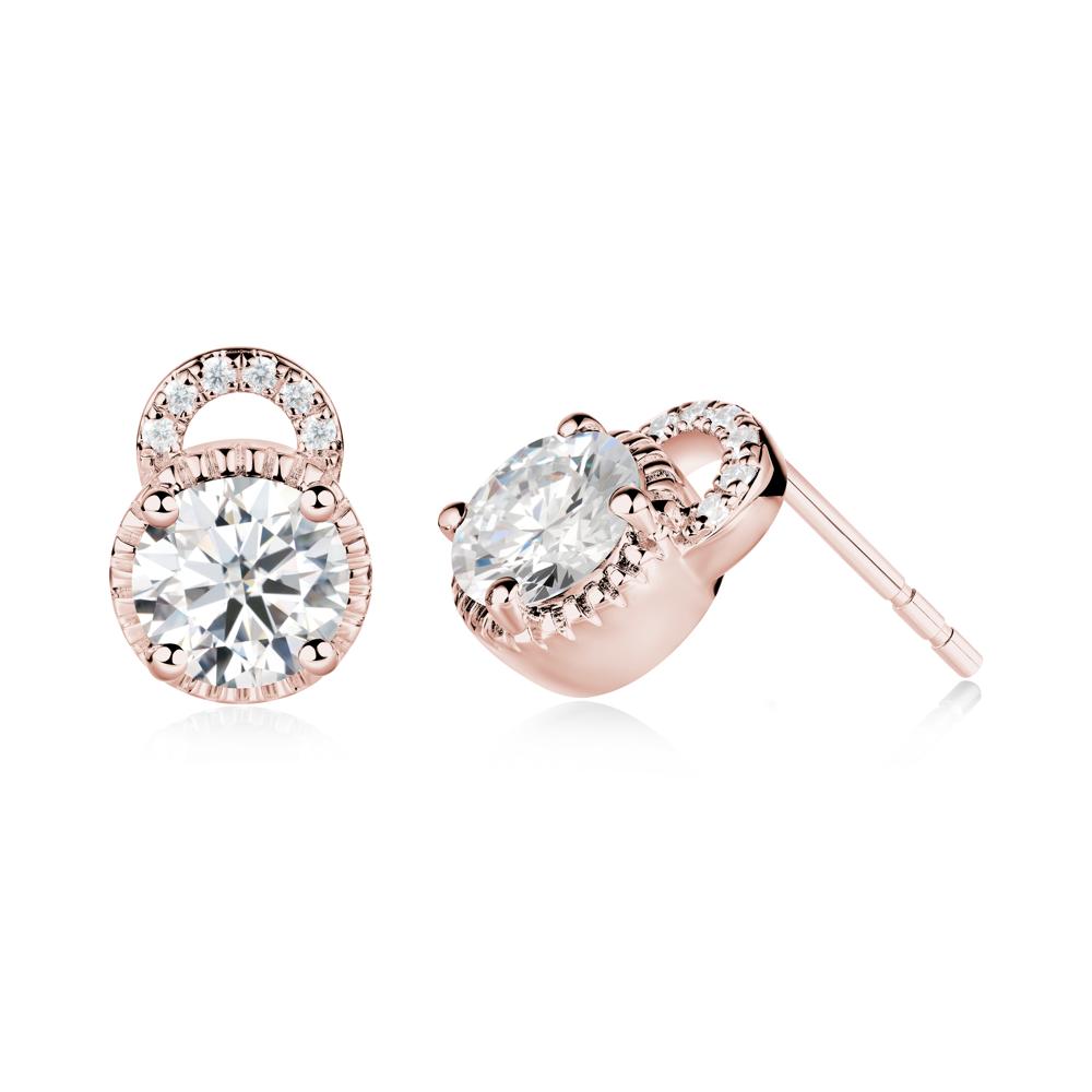 Round Cut Moissanite Halo Stud Earrings - LUO Jewelry #metal_18k rose gold