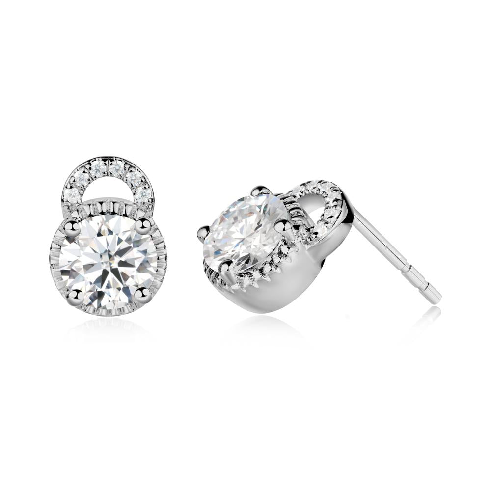 Round Cut Moissanite Halo Stud Earrings - LUO Jewelry #metal_platinum