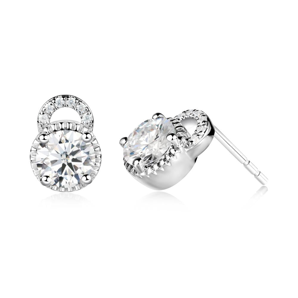 Round Cut Moissanite Halo Stud Earrings - LUO Jewelry #metal_sterling silver