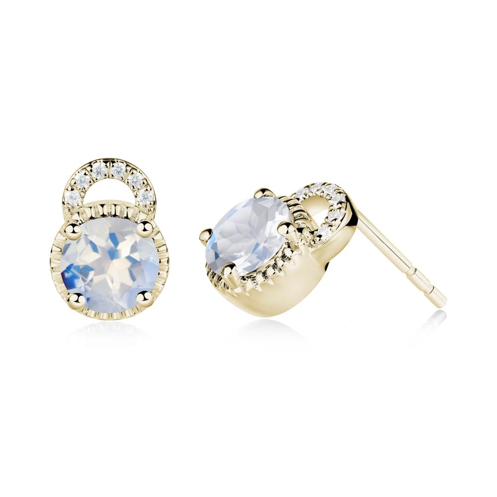 Round Cut Moonstone Halo Stud Earrings - LUO Jewelry #metal_14k yellow gold