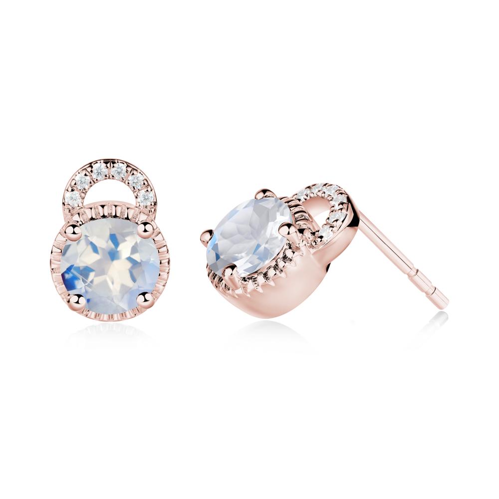 Round Cut Moonstone Halo Stud Earrings - LUO Jewelry #metal_18k rose gold