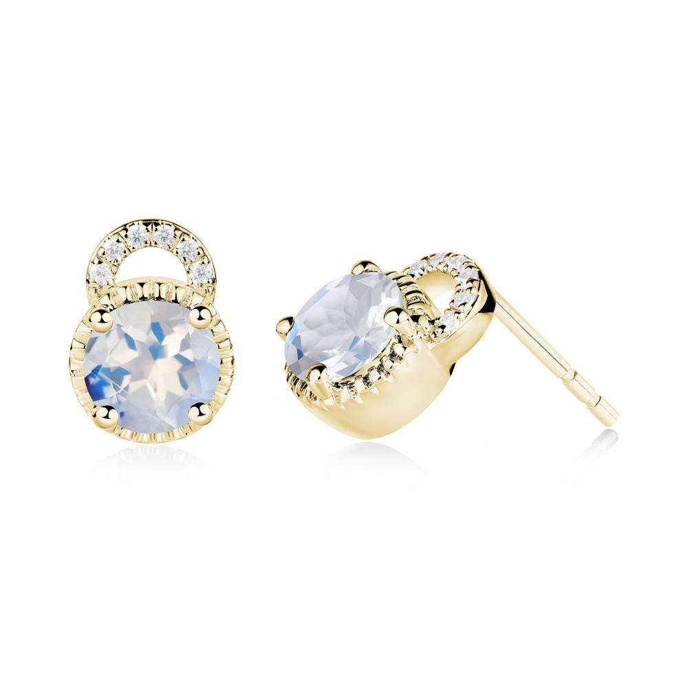 Round Cut Moonstone Halo Stud Earrings - LUO Jewelry #metal_18k yellow gold