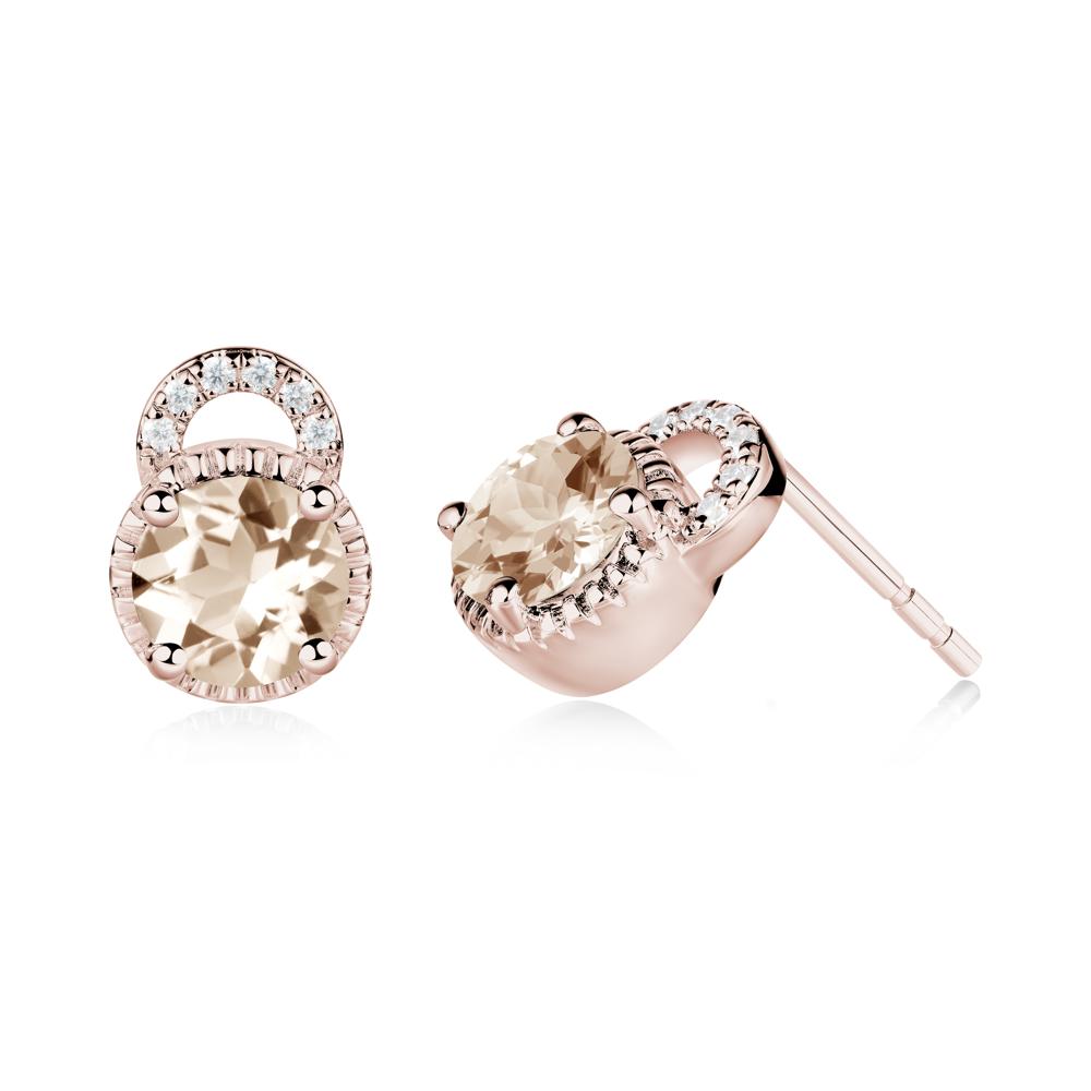 Morganite Stud Earrings with Decorative Halo - LUO Jewelry #metal_14k rose gold