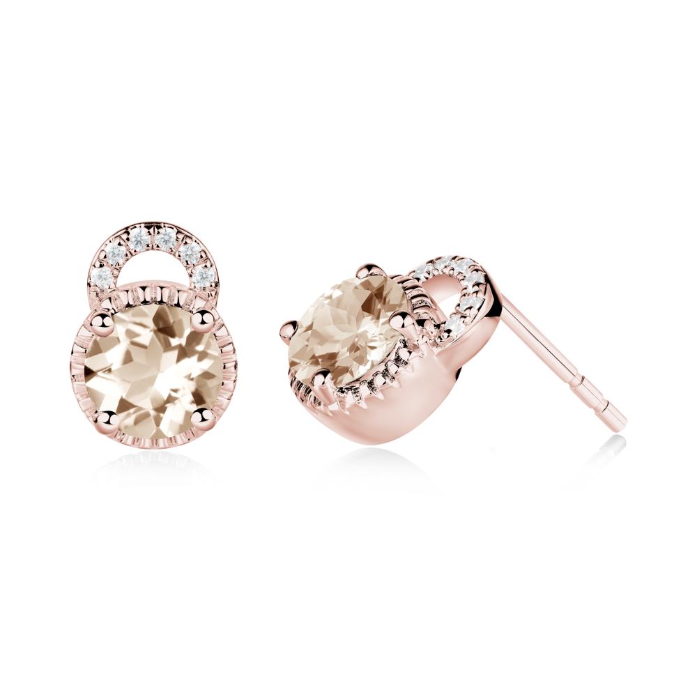 Morganite Stud Earrings with Decorative Halo - LUO Jewelry #metal_18k rose gold
