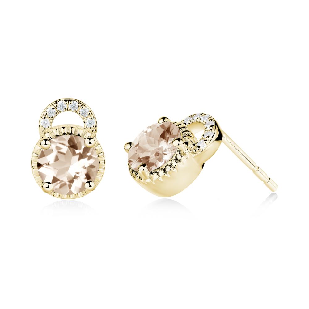 Morganite Stud Earrings with Decorative Halo - LUO Jewelry #metal_18k yellow gold