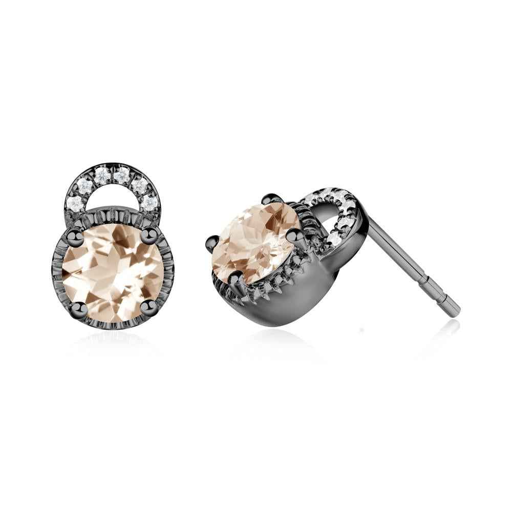 Morganite Stud Earrings with Decorative Halo - LUO Jewelry #metal_black finish sterling silver