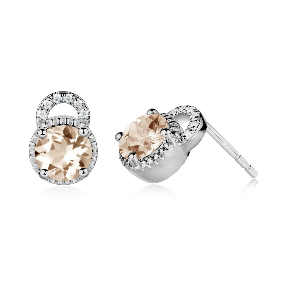 Morganite Stud Earrings with Decorative Halo - LUO Jewelry #metal_platinum