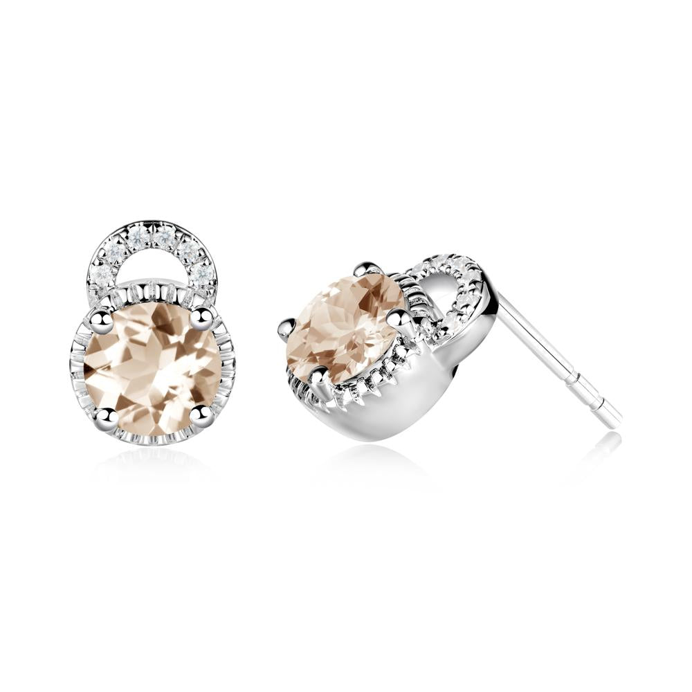 Morganite Stud Earrings with Decorative Halo - LUO Jewelry #metal_sterling silver