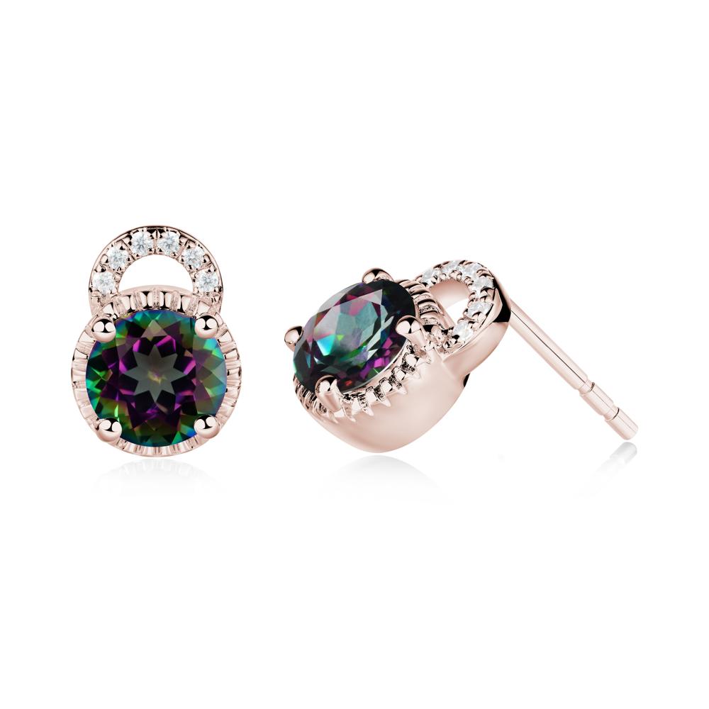 Round Cut Mystic Topaz Halo Stud Earrings - LUO Jewelry #metal_14k rose gold