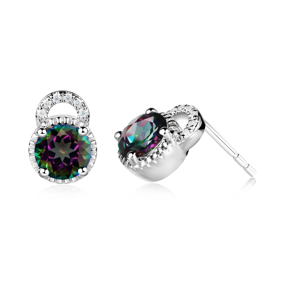 Round Cut Mystic Topaz Halo Stud Earrings - LUO Jewelry #metal_18k white gold