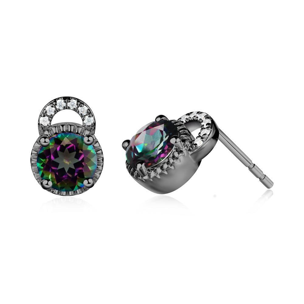 Round Cut Mystic Topaz Halo Stud Earrings - LUO Jewelry #metal_black finish sterling silver