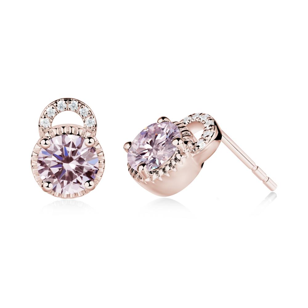 Pink Cubic Zirconia Stud Earrings with Decorative Halo - LUO Jewelry #metal_14k rose gold