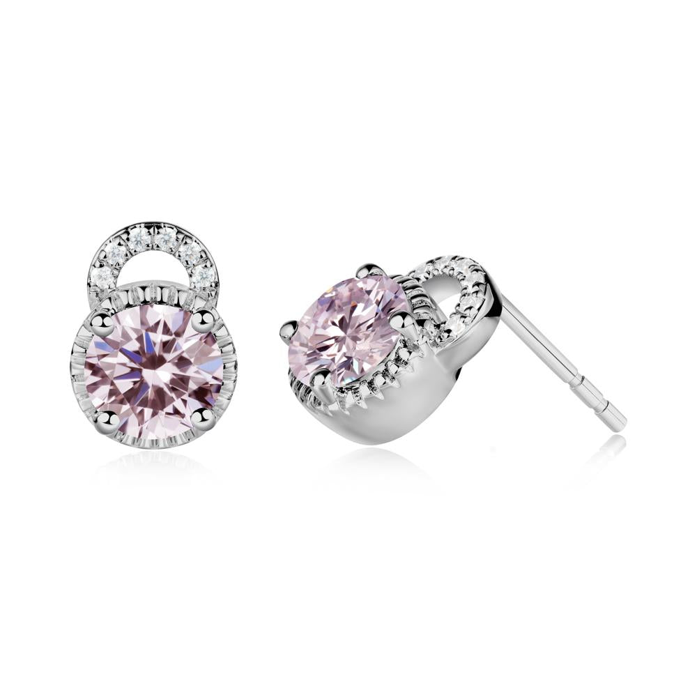 Pink Cubic Zirconia Stud Earrings with Decorative Halo - LUO Jewelry #metal_platinum