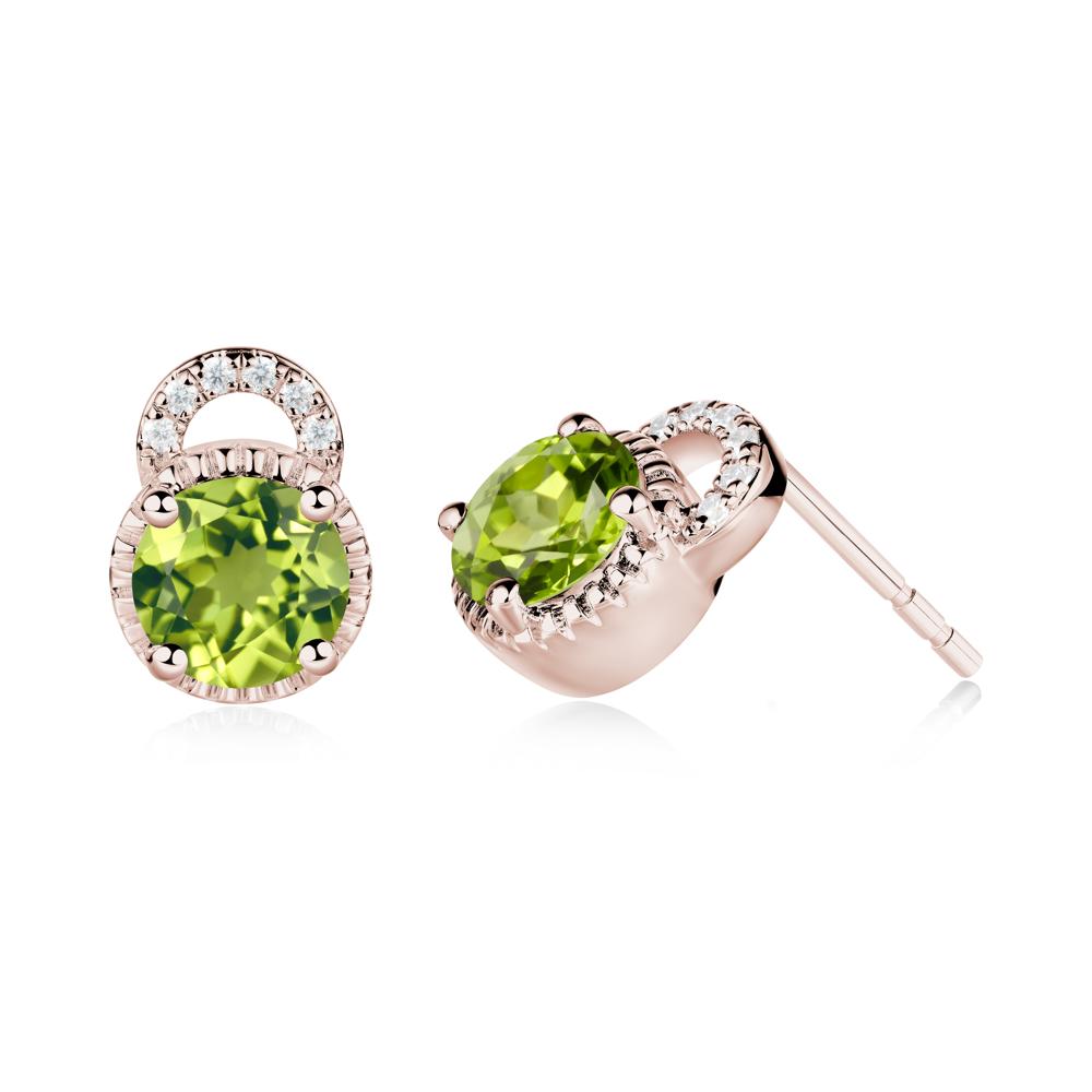 Round Cut Peridot Halo Stud Earrings - LUO Jewelry #metal_14k rose gold