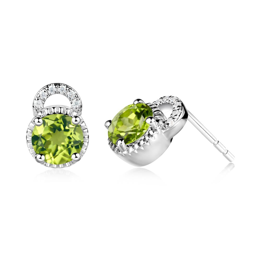 Round Cut Peridot Halo Stud Earrings - LUO Jewelry #metal_14k white gold