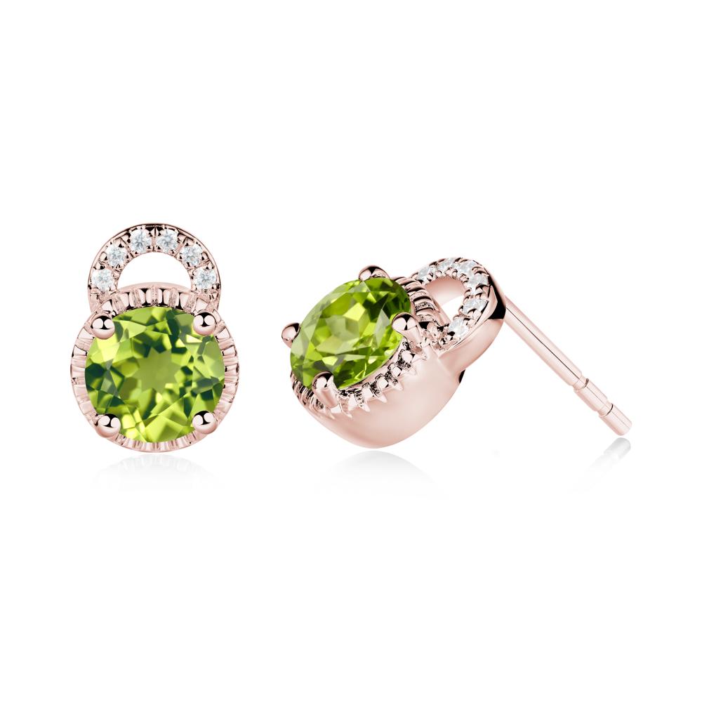 Round Cut Peridot Halo Stud Earrings - LUO Jewelry #metal_18k rose gold