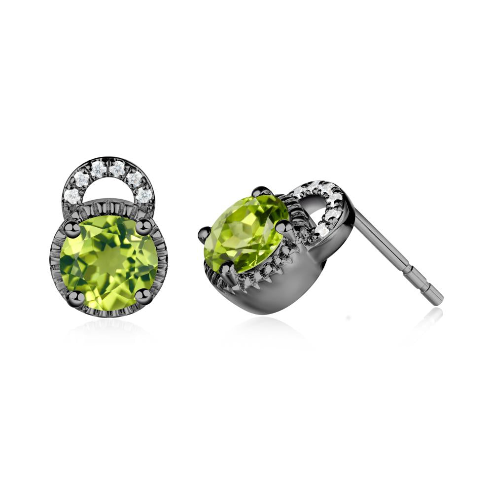 Round Cut Peridot Halo Stud Earrings - LUO Jewelry #metal_black finish sterling silver