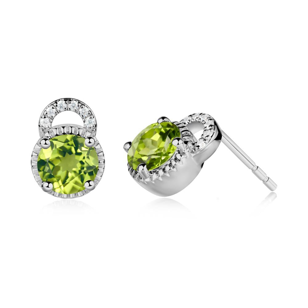 Round Cut Peridot Halo Stud Earrings - LUO Jewelry #metal_platinum