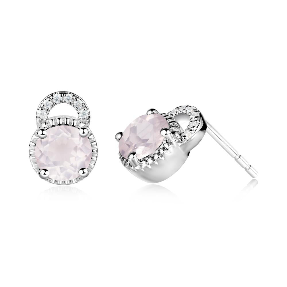 Rose Quartz Stud Earrings with Decorative Halo - LUO Jewelry #metal_14k white gold