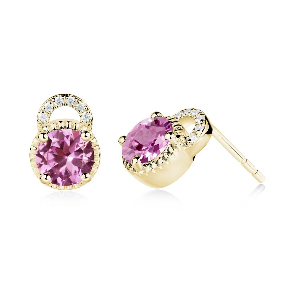 Round Cut Pink Sapphire Halo Stud Earrings - LUO Jewelry #metal_18k yellow gold