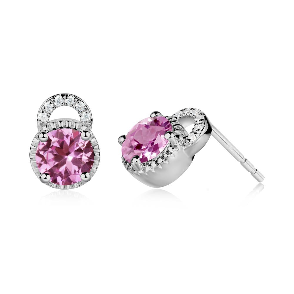 Round Cut Pink Sapphire Halo Stud Earrings - LUO Jewelry #metal_platinum