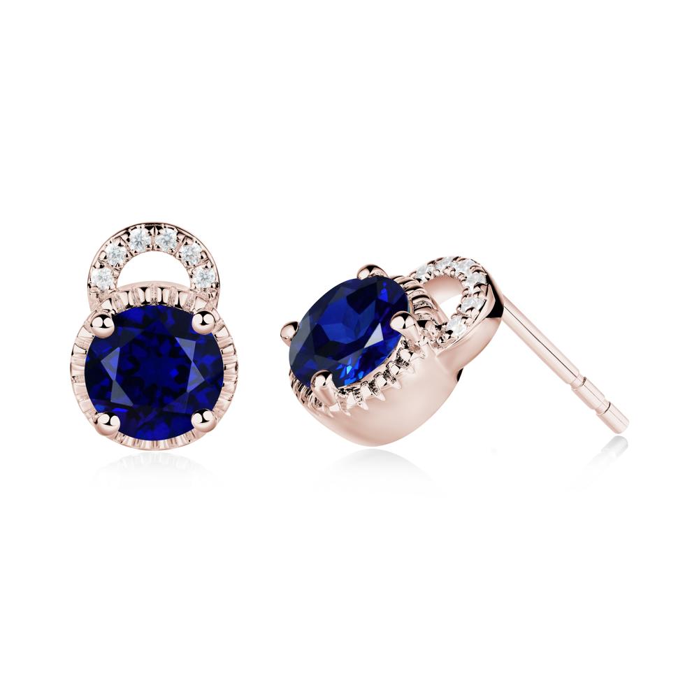 Sapphire Earrings with Sculpted Halo - LUO Jewelry #metal_14k rose gold