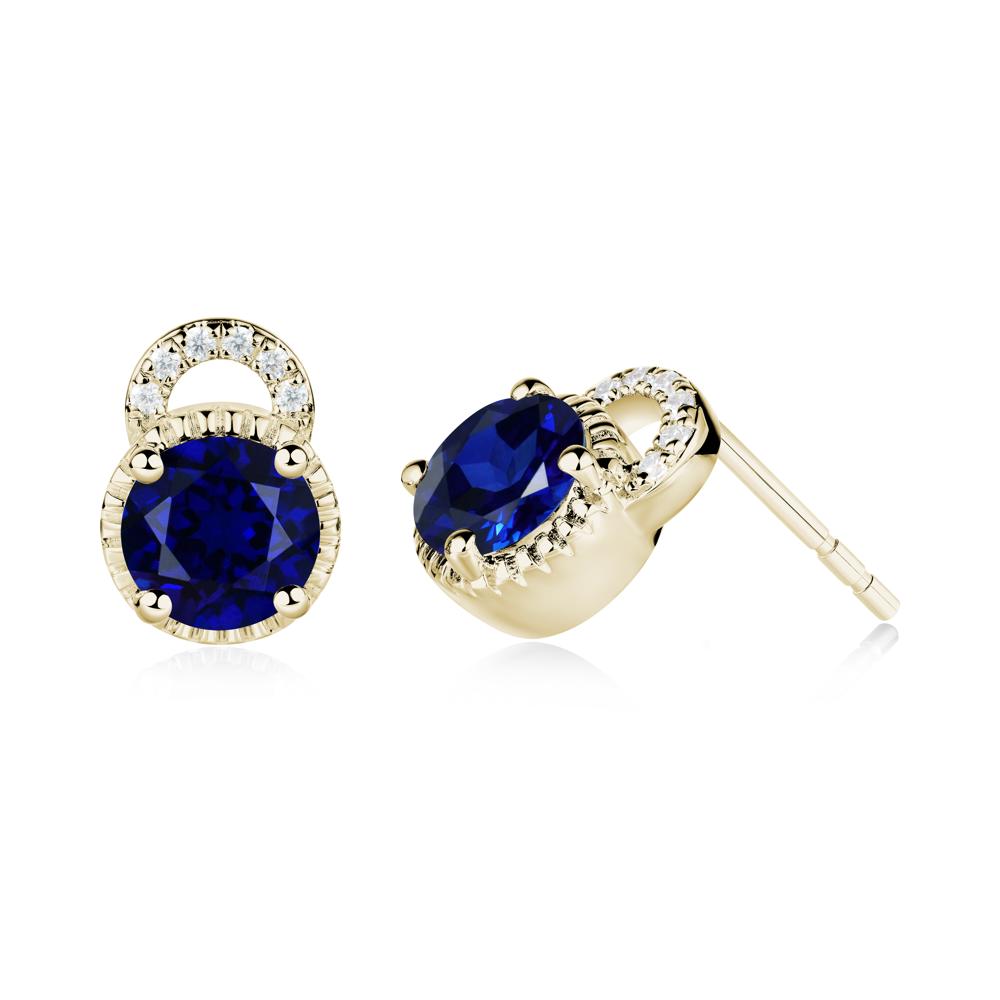 Sapphire Earrings with Sculpted Halo - LUO Jewelry #metal_14k yellow gold
