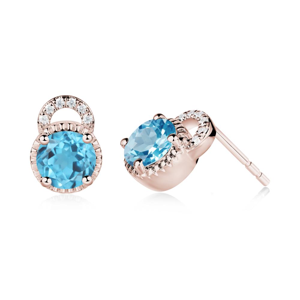 Swiss Blue Topaz Earrings with Sculpted Halo - LUO Jewelry #metal_14k rose gold