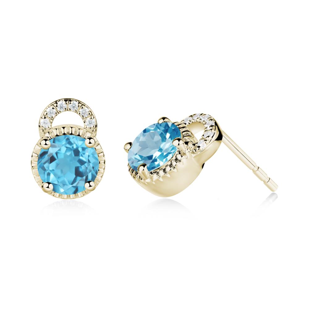 Swiss Blue Topaz Earrings with Sculpted Halo - LUO Jewelry #metal_14k yellow gold