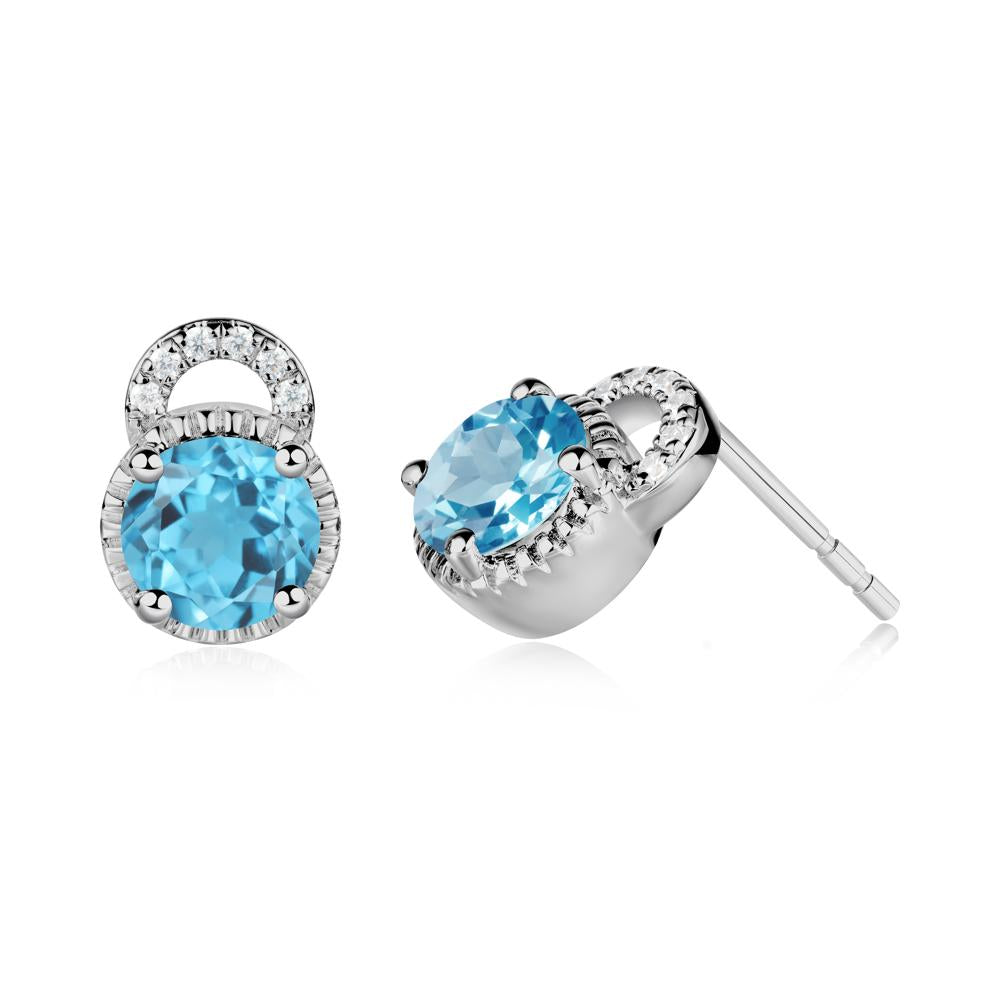 Swiss Blue Topaz Earrings with Sculpted Halo - LUO Jewelry #metal_platinum