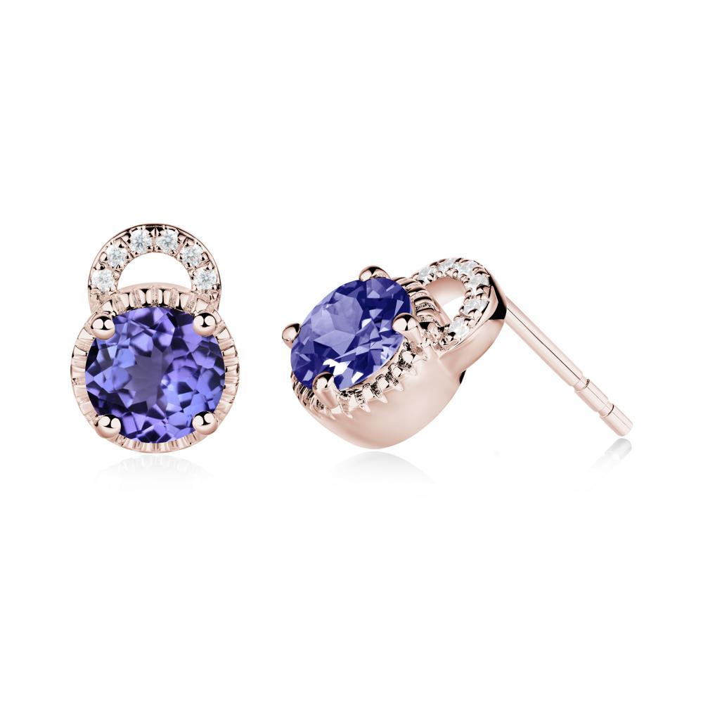 Tanzanite Earrings with Sculpted Halo - LUO Jewelry #metal_14k rose gold