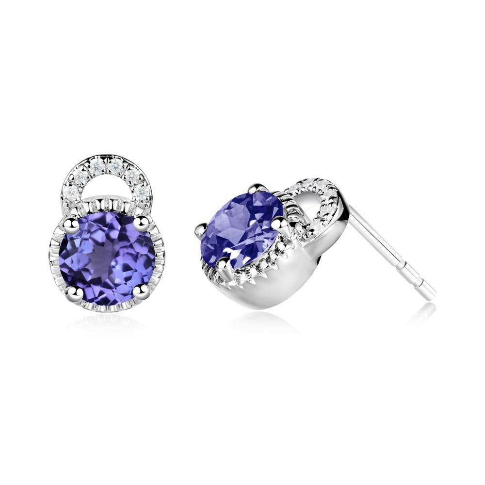 Tanzanite Earrings with Sculpted Halo - LUO Jewelry #metal_14k white gold