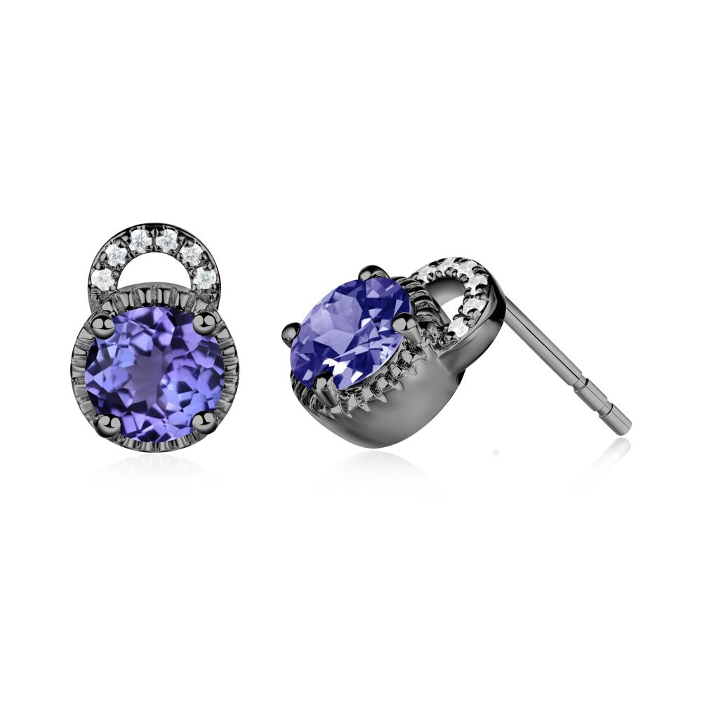 Tanzanite Earrings with Sculpted Halo - LUO Jewelry #metal_black finish sterling silver