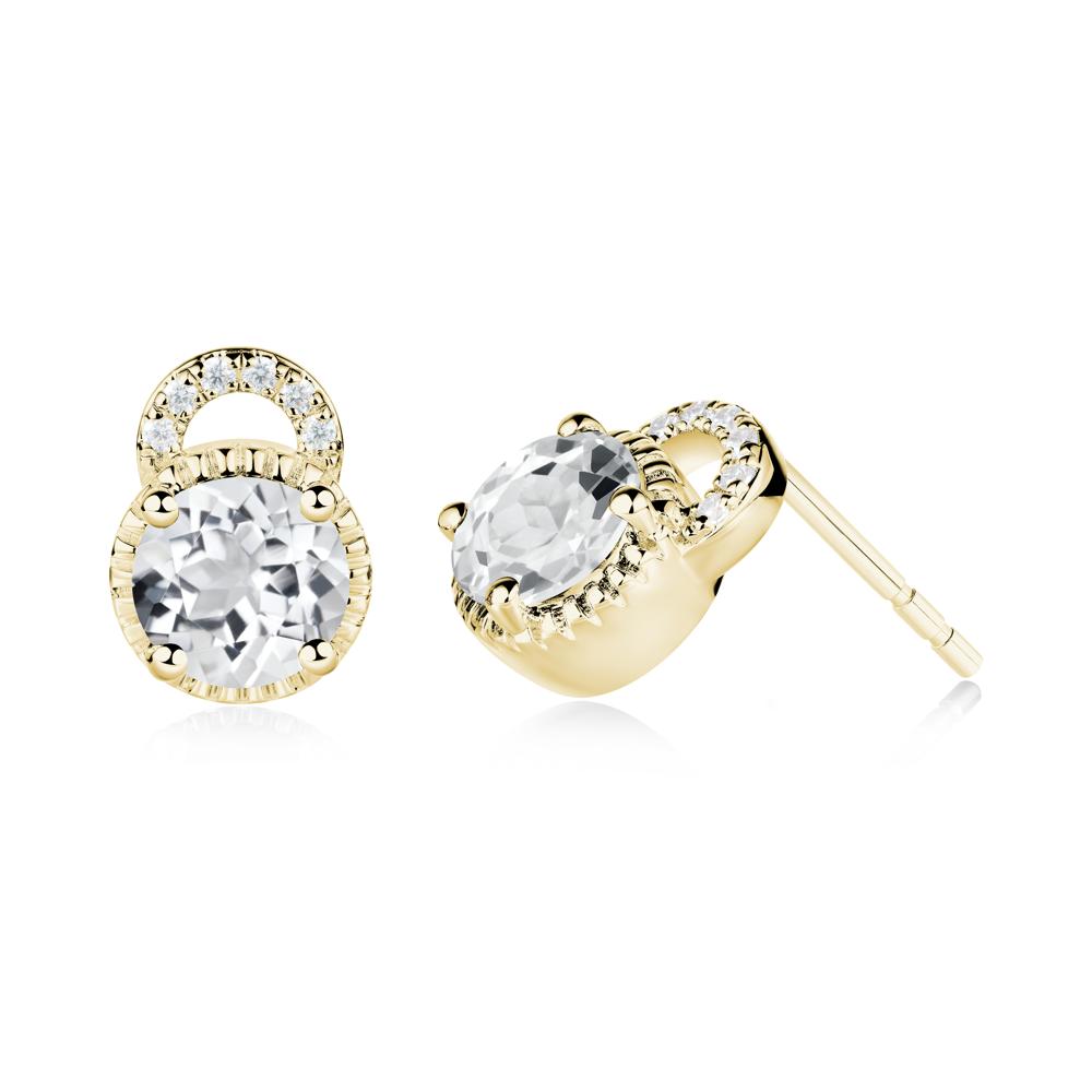 White Topaz Earrings with Sculpted Halo - LUO Jewelry #metal_18k yellow gold