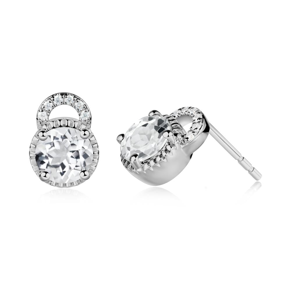 White Topaz Earrings with Sculpted Halo - LUO Jewelry #metal_platinum