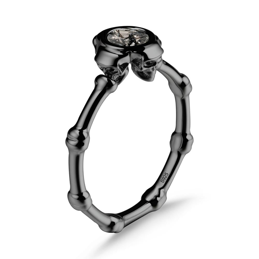 Helloween Black Rutilated Quartz Ring with Skull - LUO Jewelry #metal_black finish sterling silver