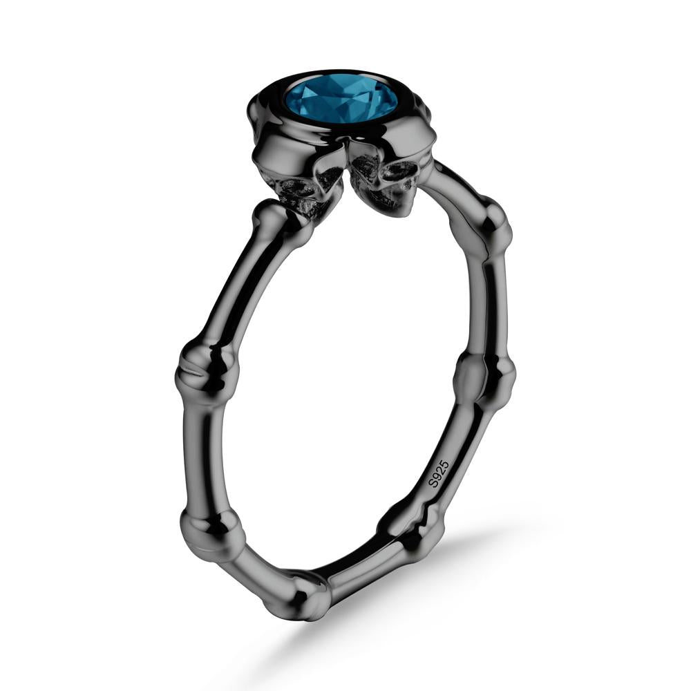 Helloween London Blue Topaz Ring with Skull - LUO Jewelry #metal_black finish sterling silver