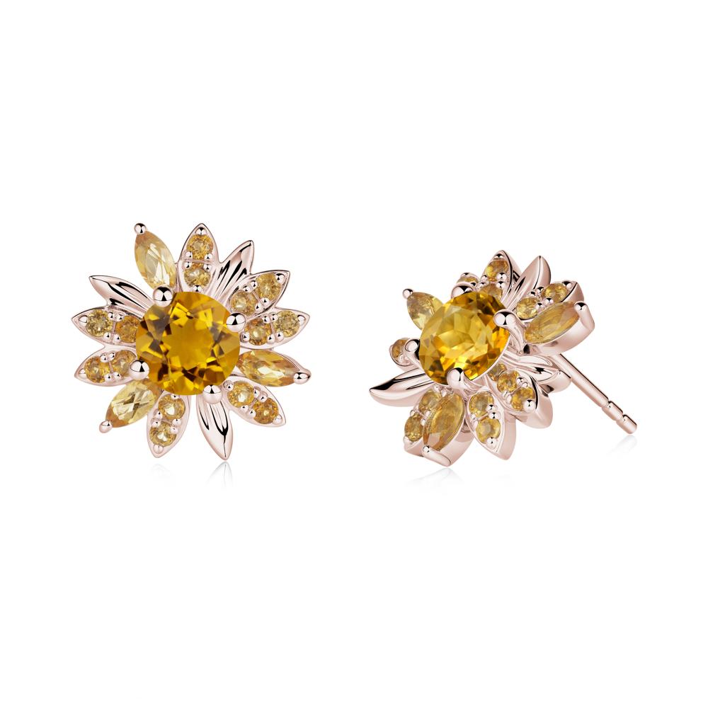 Sunflower Inspired Citrine Stud Earrings - LUO Jewelry #metal_14k rose gold