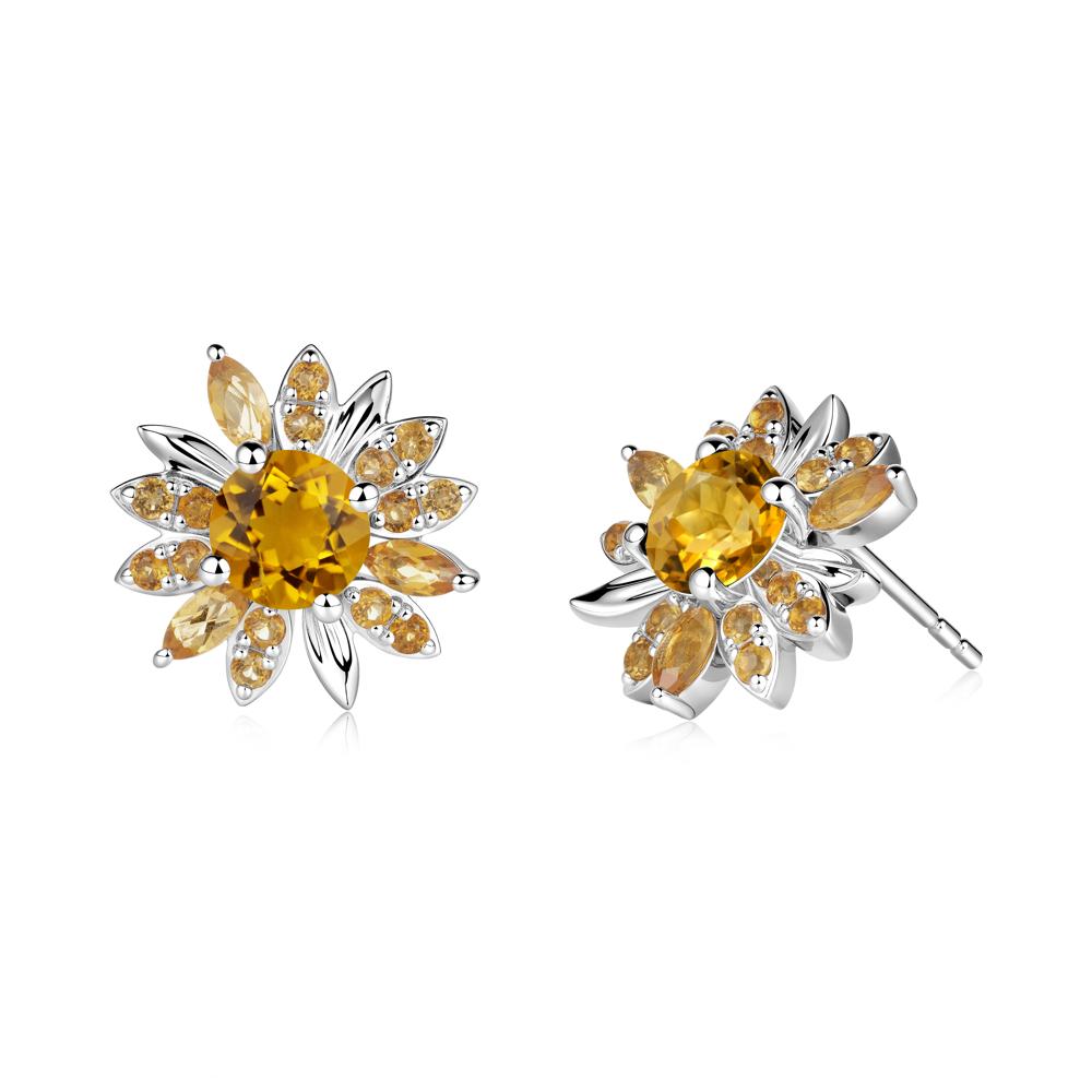 Sunflower Inspired Citrine Stud Earrings - LUO Jewelry #metal_14k white gold