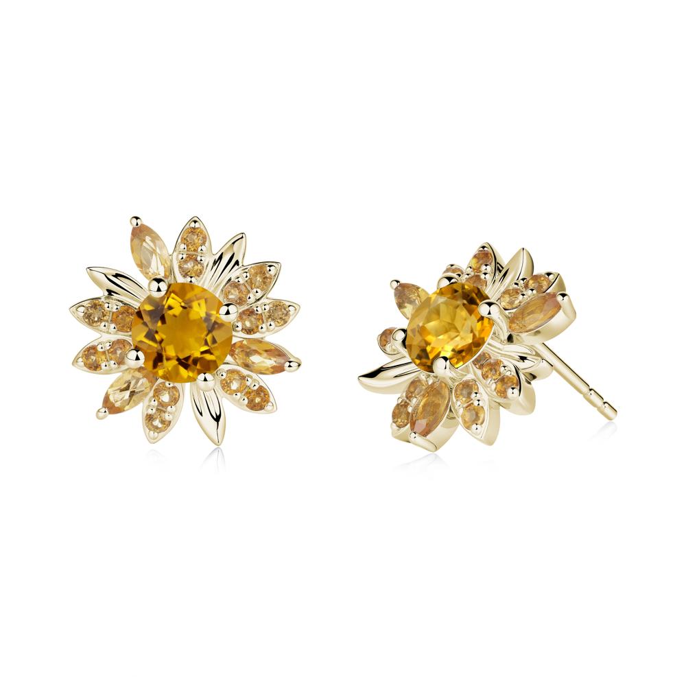 Sunflower Inspired Citrine Stud Earrings - LUO Jewelry #metal_14k yellow gold