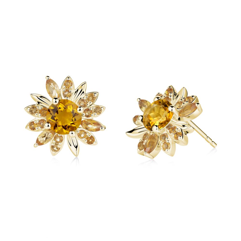 Sunflower Inspired Citrine Stud Earrings - LUO Jewelry #metal_18k yellow gold