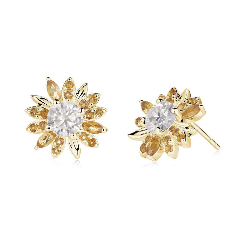 Sunflower Inspired Cubic Zirconia and Citrine Stud Earrings - LUO Jewelry #metal_18k yellow gold