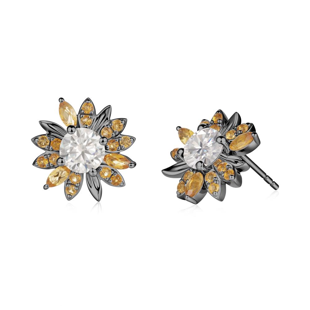 Sunflower Inspired Cubic Zirconia and Citrine Stud Earrings - LUO Jewelry #metal_black finish sterling silver