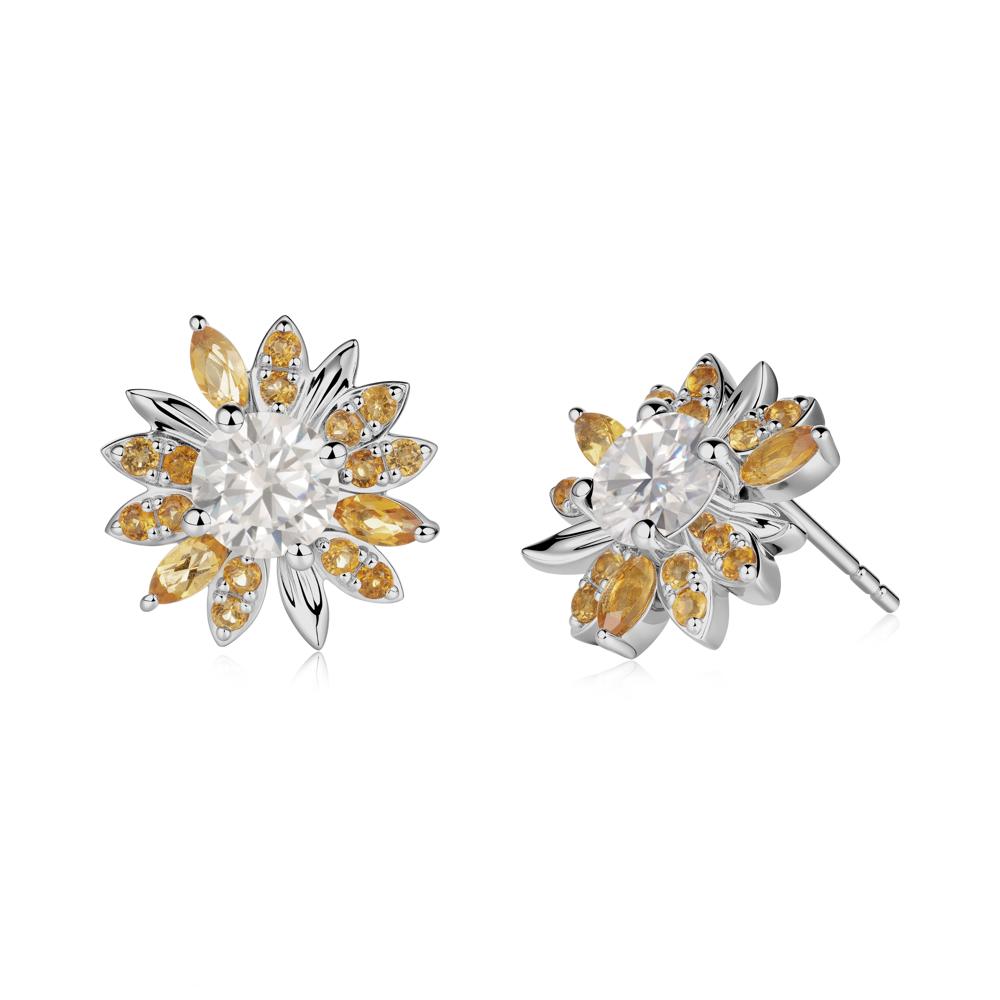 Sunflower Inspired Cubic Zirconia and Citrine Stud Earrings - LUO Jewelry #metal_platinum