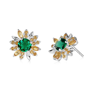 Emerald and Citrine Sunflower Pendant Earrings - LUO Jewelry #metal_14k white gold